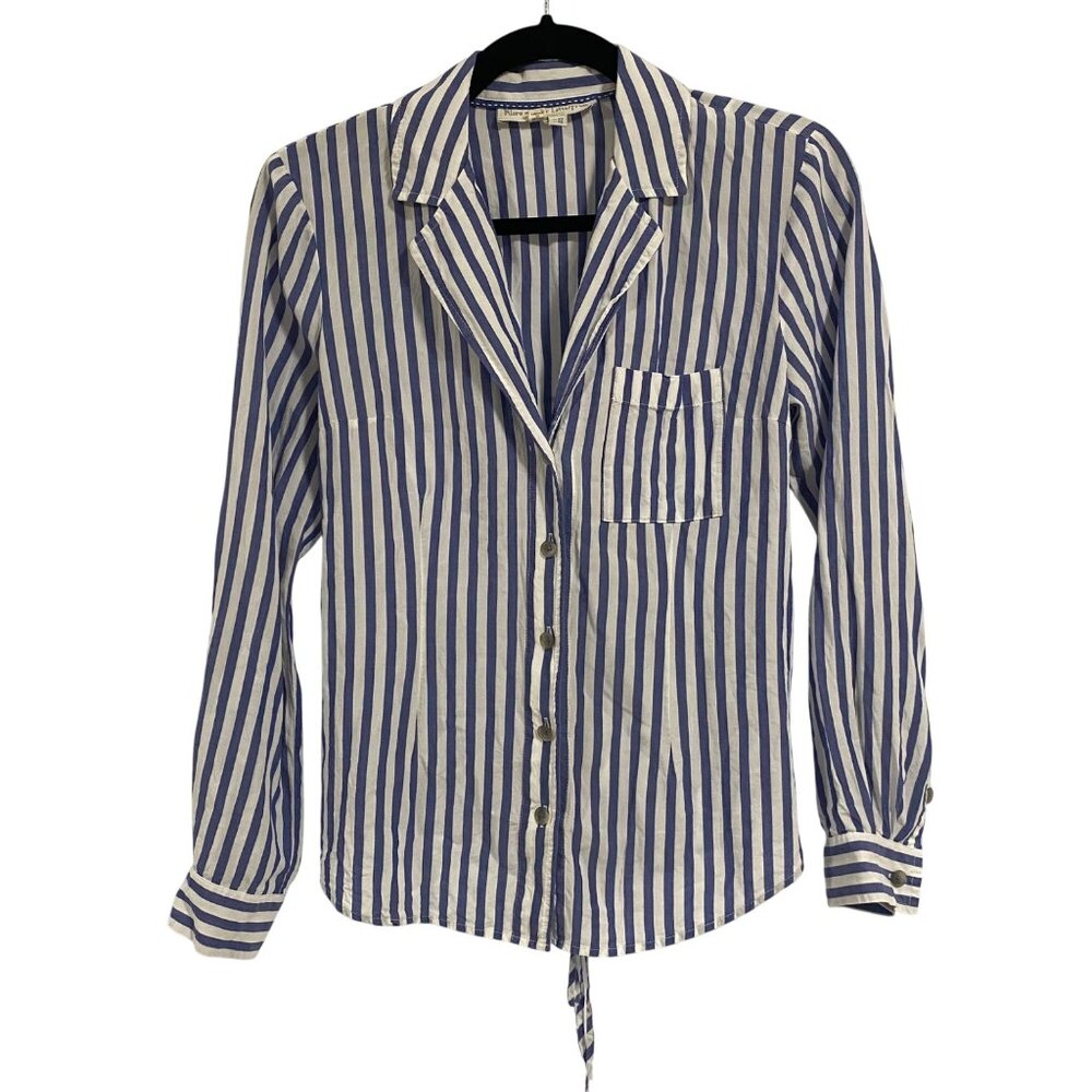 Pilcro and the Letterpress Blue White‎ Striped Button Up Tie Back Blouse Size 6